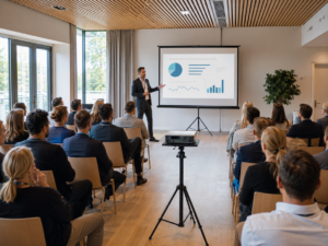 Foredrag med projektor og lærred til mindre event